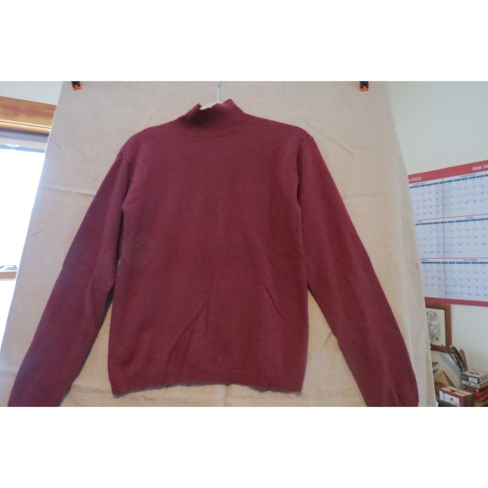J.Crew 100% Cashmere Turtleneck Sweater M Burgundy Maroon Hong Kong Vintage